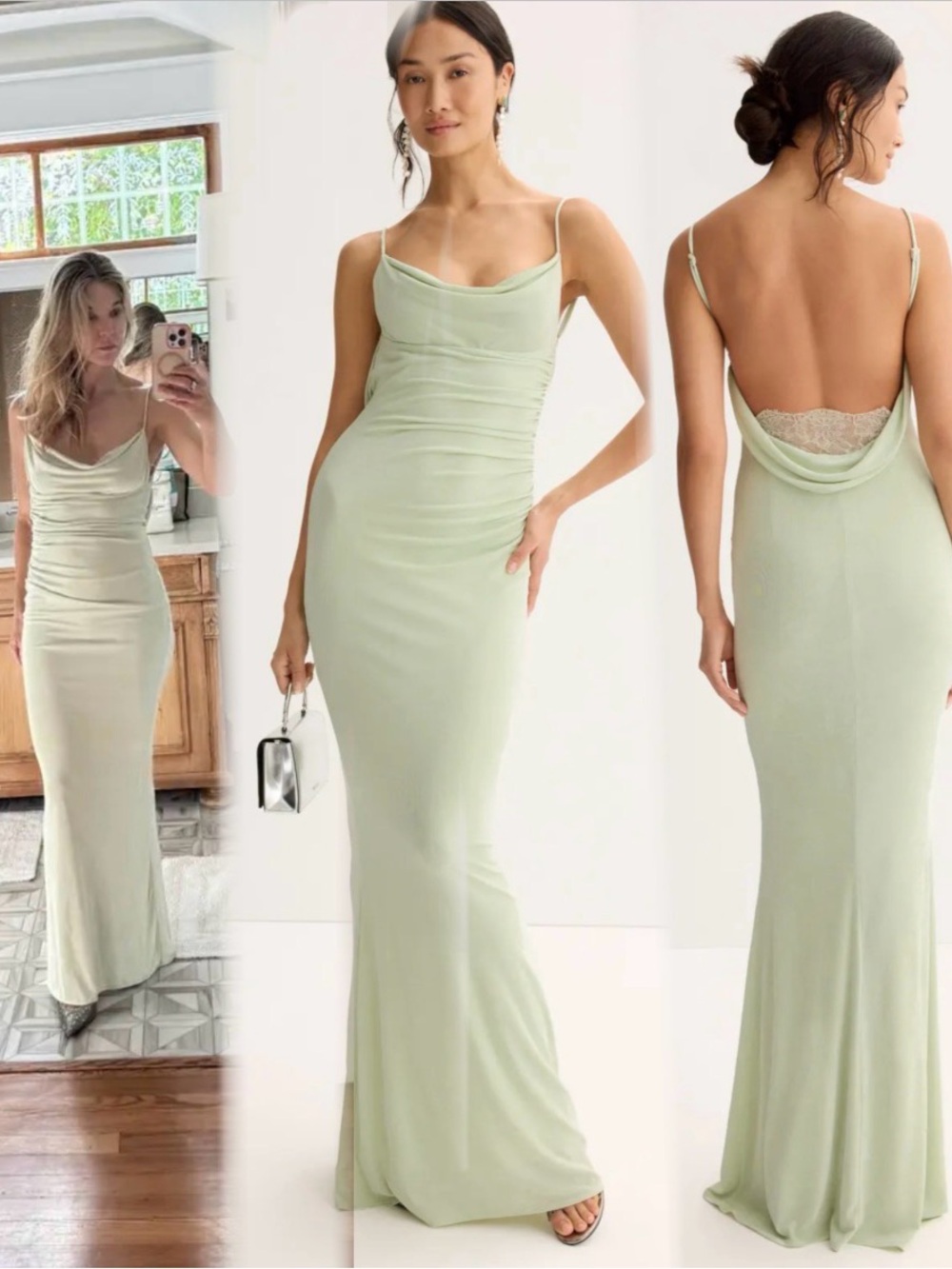 Katie May size XL or 16 Long Cowl Neck Surreal Gown in pastel green.
